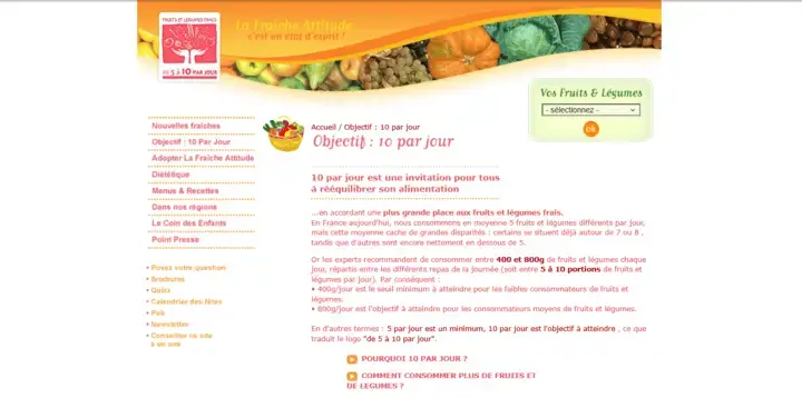 Capture d'écran du site 10parjour.net utilisé lors de la campagne de l'APRIFEL
