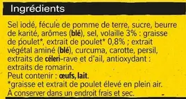 Ingrédients des cubes de bouillons de volaille
